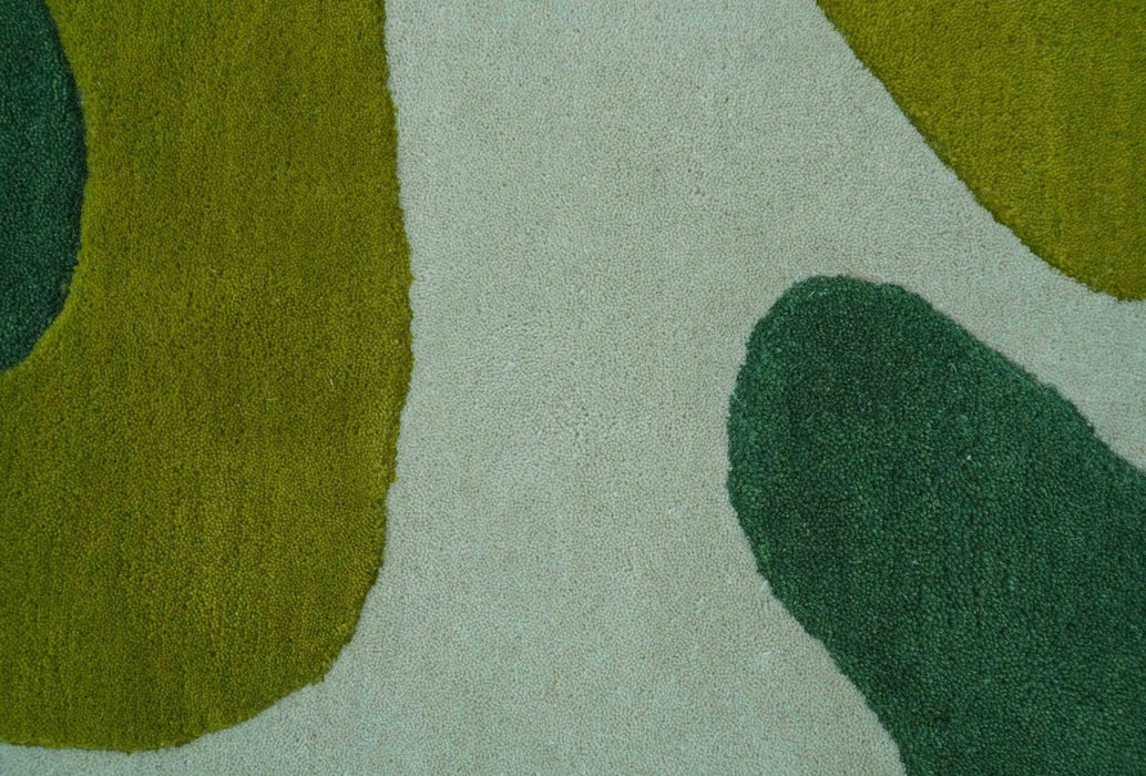Custom Made Hand Tufted Green Modern Abstract Design Wool shape Rug