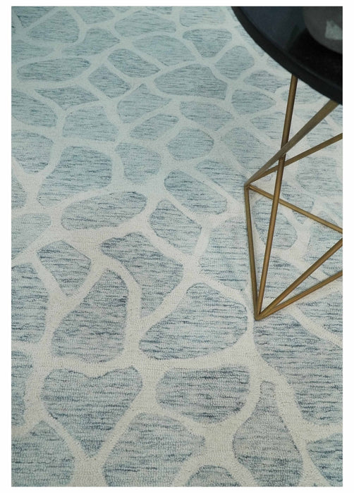 Custom Made Hand Tufted Ivory and Gray mosaic Pattern wool Area Rug