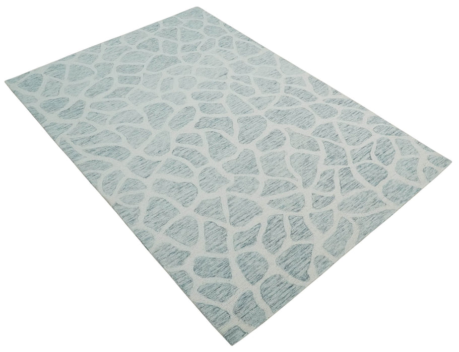 Custom Made Hand Tufted Ivory and Gray mosaic Pattern wool Area Rug