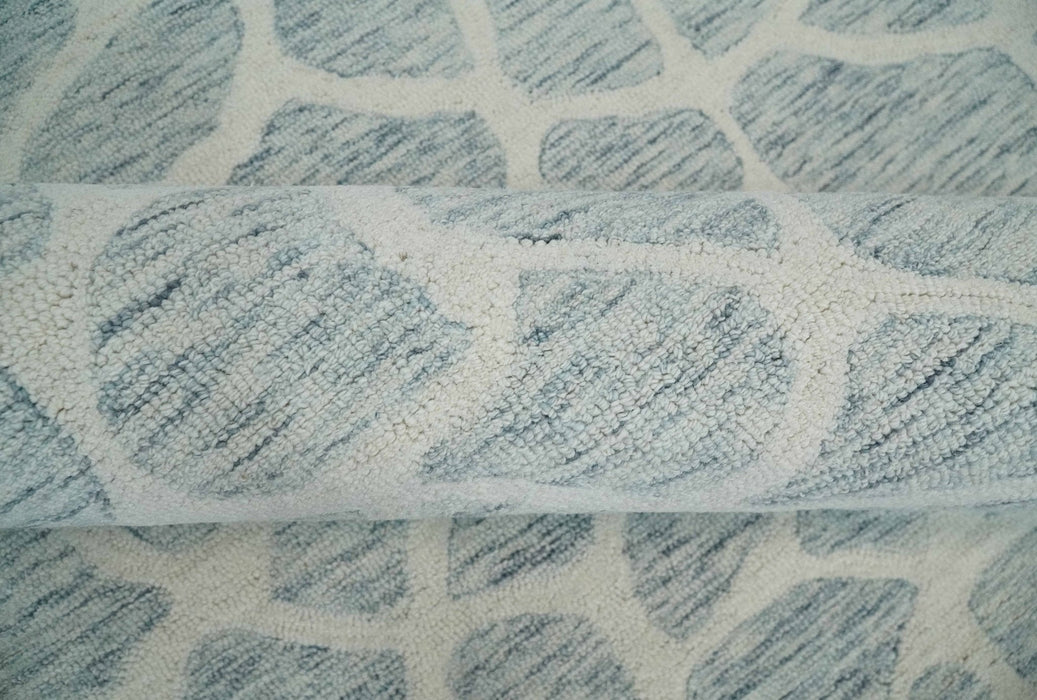 Custom Made Hand Tufted Ivory and Gray mosaic Pattern wool Area Rug