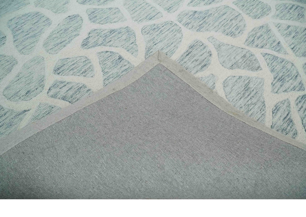 Custom Made Hand Tufted Ivory and Gray mosaic Pattern wool Area Rug