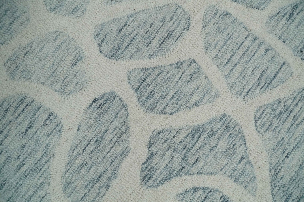 Custom Made Hand Tufted Ivory and Gray mosaic Pattern wool Area Rug