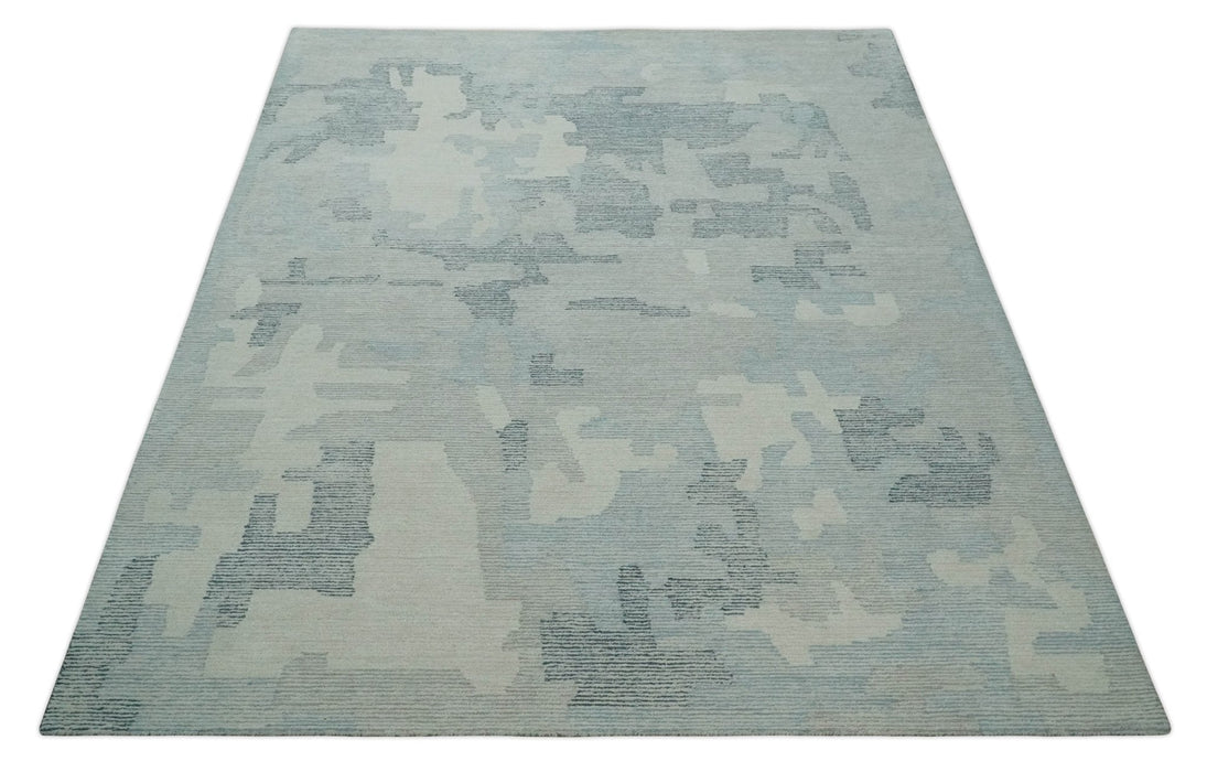 Custom Made Hand Tufted Ivory, Silver, Gray and Charcoal Modern Abstract Design Rug