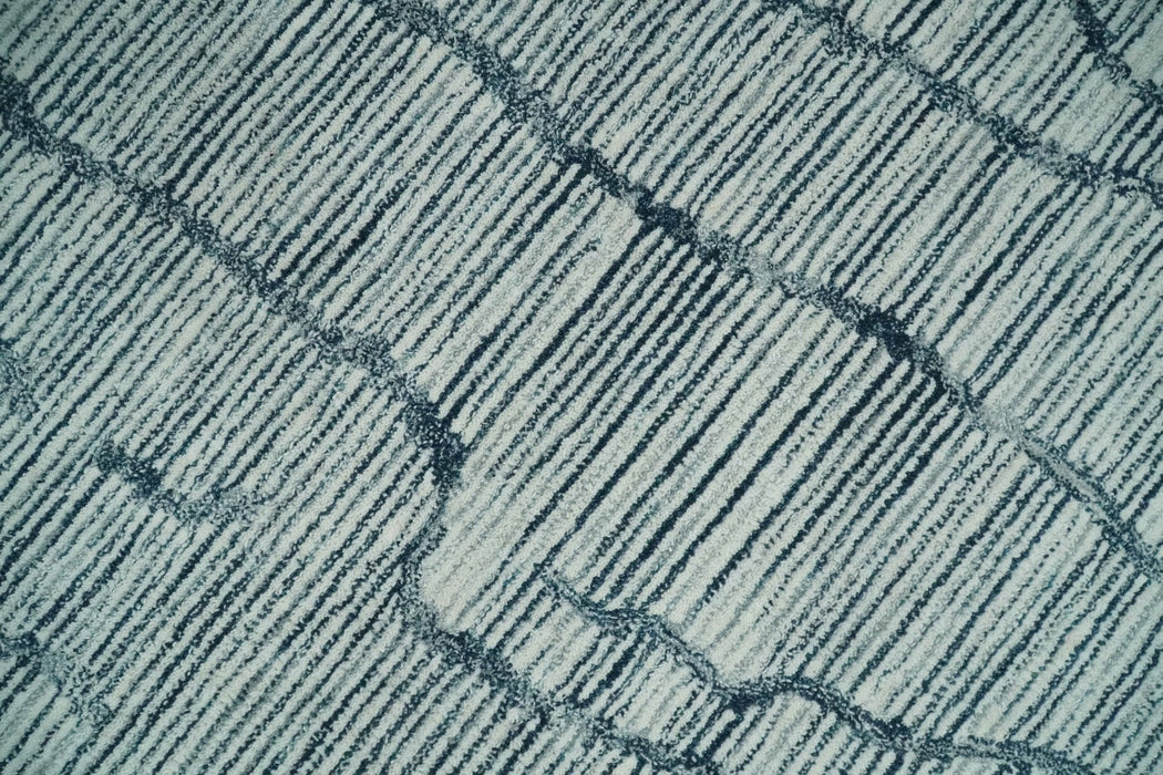 Custom Made Hand Tufted Multi Size Woolen Modern Ivory and Blue Area Rug