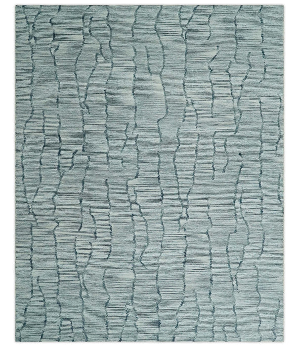 Custom Made Hand Tufted Multi Size Woolen Modern Ivory and Blue Area Rug