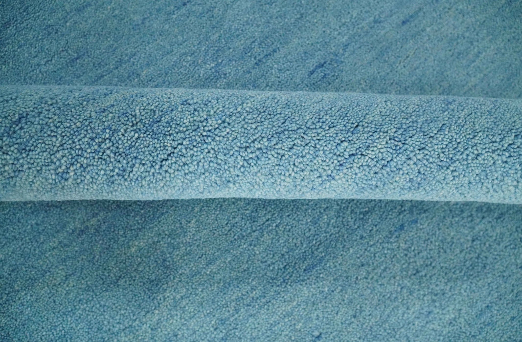 Custom Made Hand Tufted Solid Plane Light Blue Woolen wool Area Rug