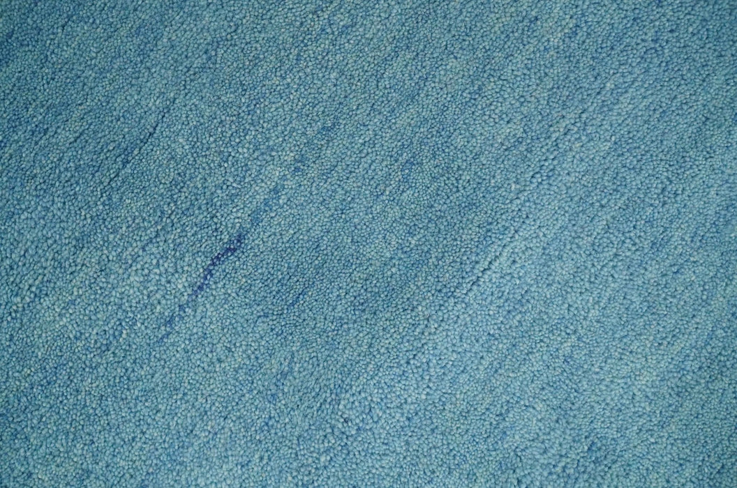 Custom Made Hand Tufted Solid Plane Light Blue Woolen wool Area Rug