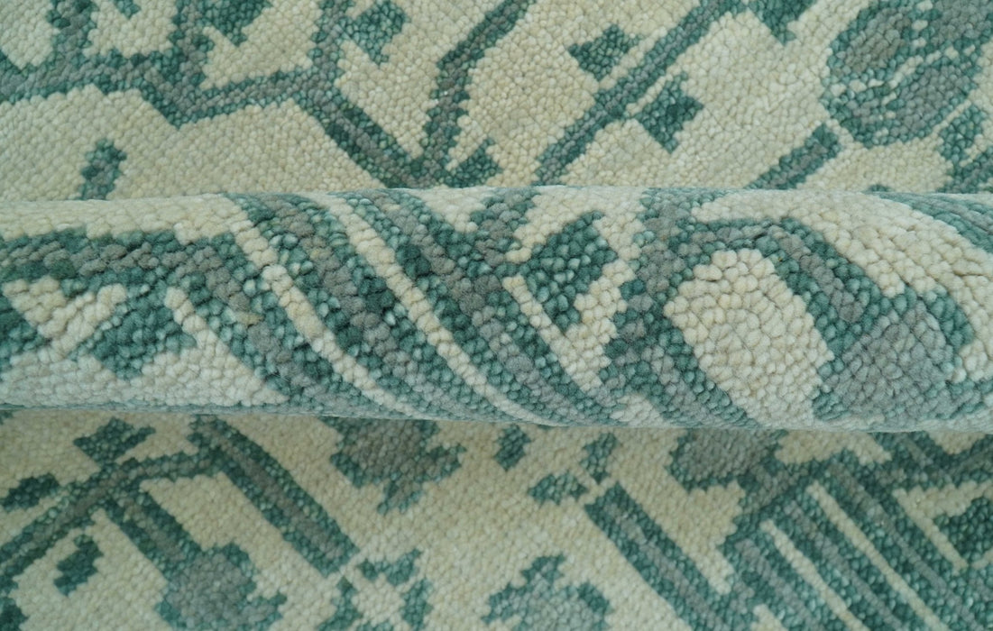 Custom Made Ivory And Gray Turkish Khotan Design Hand Knotted Wool Rug