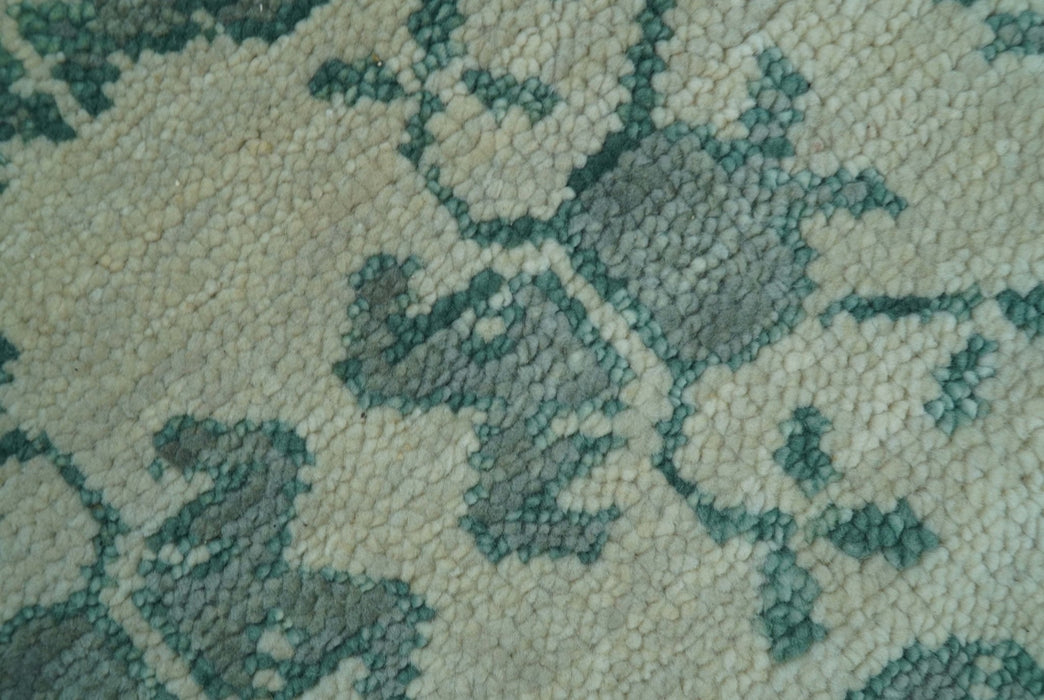 Custom Made Ivory And Gray Turkish Khotan Design Hand Knotted Wool Rug
