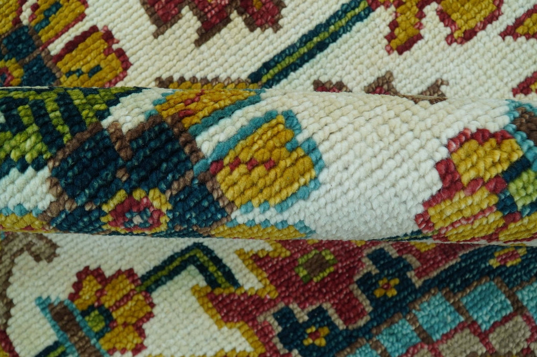 Custom Made Ivory And Maroon Traditional Floral Motifs Design Hand Knotted Wool Rug
