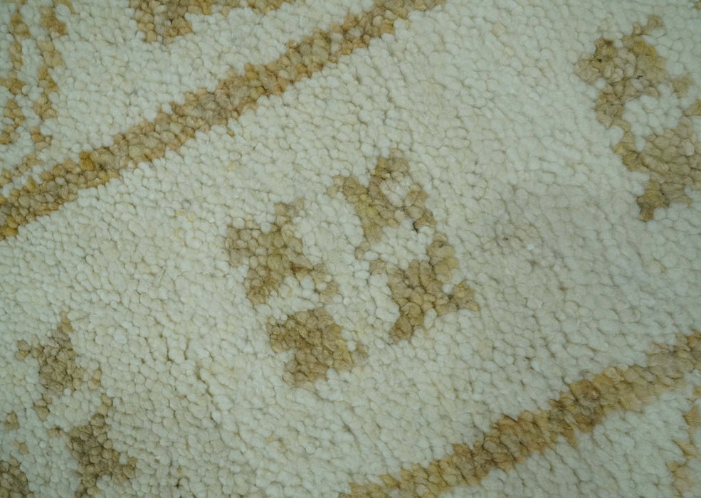Custom Made Ivory and Olive Traditional Hand Knotted wool Area Rug