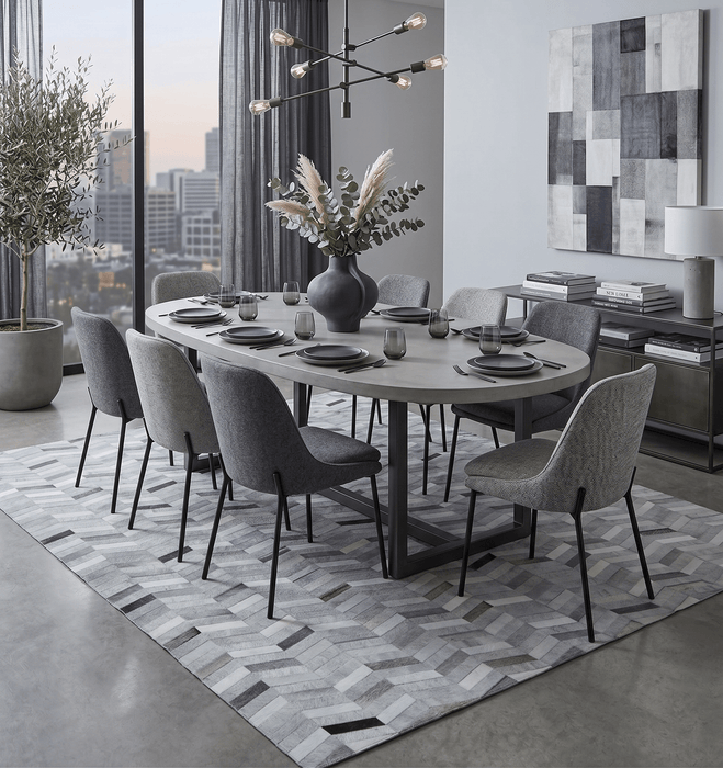Custom Made Ivory and Silver Geometrical Handmade Leather Rug