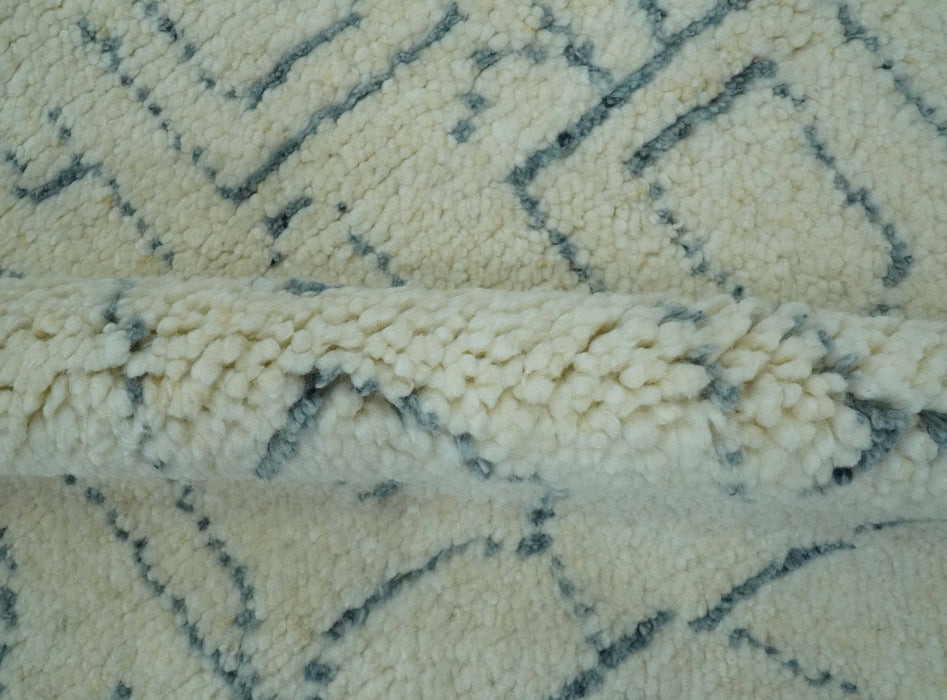 Custom Made Ivory, Beige and Gray Maze Design Hand knotted wool Area Rug