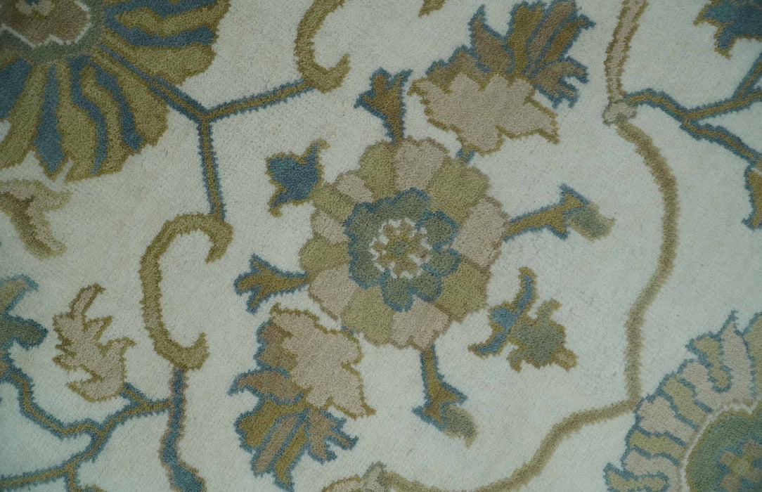 Custom Made Ivory, Gray and Beige Floral Hand Knotted Traditional Oushak Wool Rug