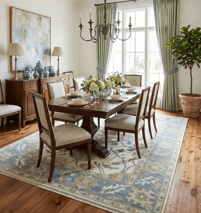 Custom Made Ivory, Gray and Beige Floral Hand Knotted Traditional Oushak Wool Rug