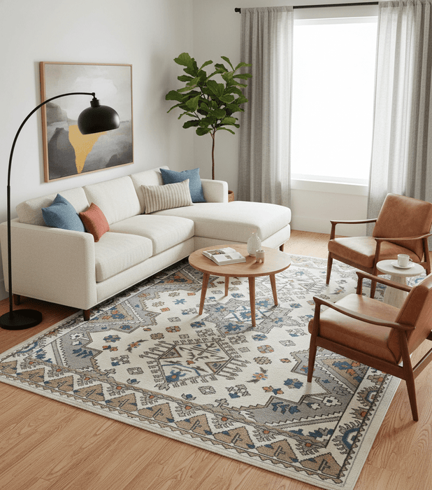 Custom Made Ivory, Gray and Camel Traditional Hand knotted Wool Area Rug