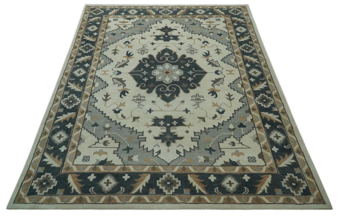 Custom Made Ivory, Gray, Camel and Charcoal Traditional Multi Size Wool Area Rug