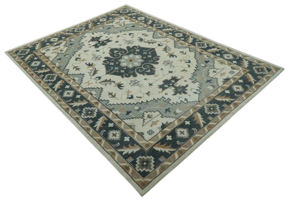Custom Made Ivory, Gray, Camel and Charcoal Traditional Multi Size Wool Area Rug