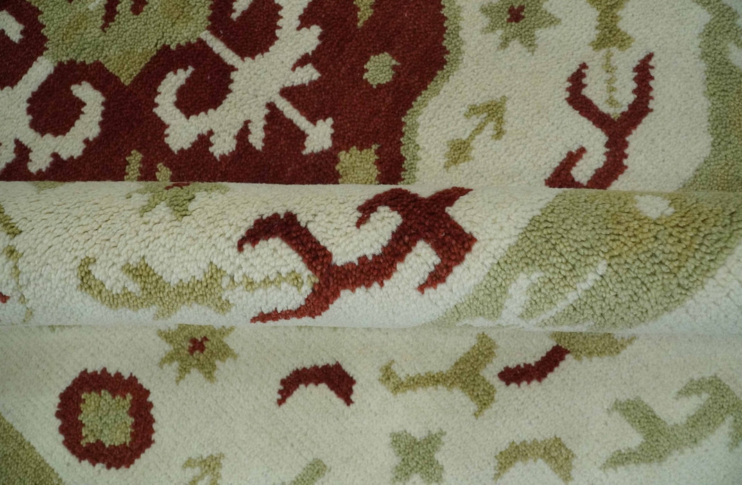 Custom Made Ivory, Olive and Maroon Traditional Medallion Mamluk Design wool Rug