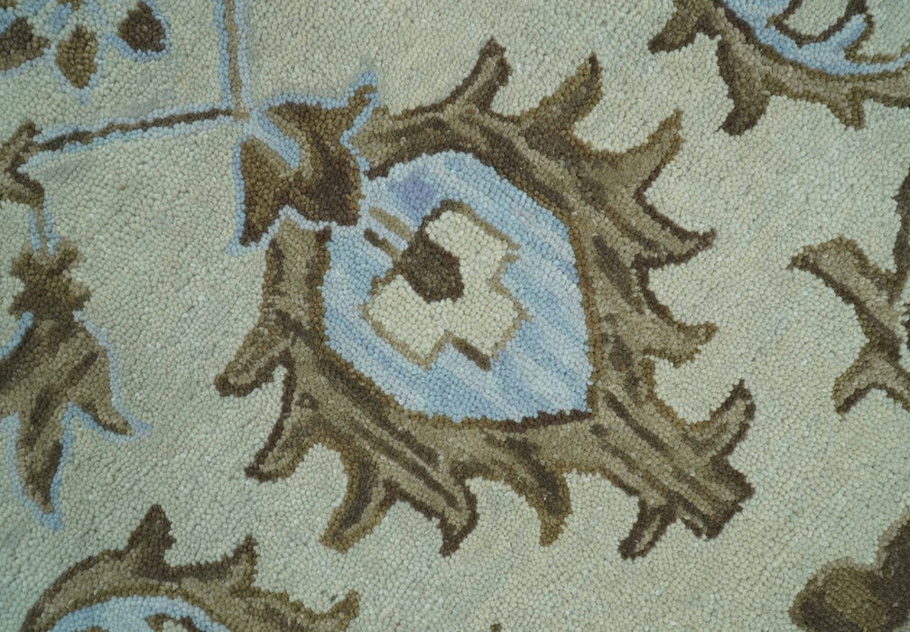 Custom Made Ivory, Taupe and Aqua Traditional Hand Tufted wool area rug