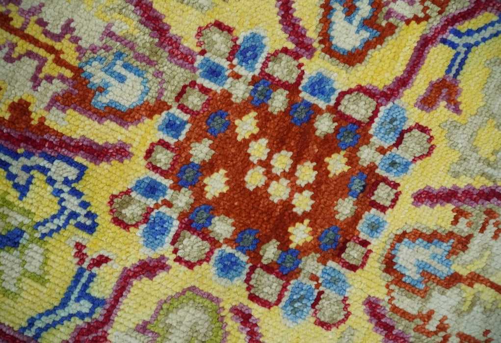 Custom Made Light Green and Purple Medallion Traditional Hand Knotted Wool Area Rug