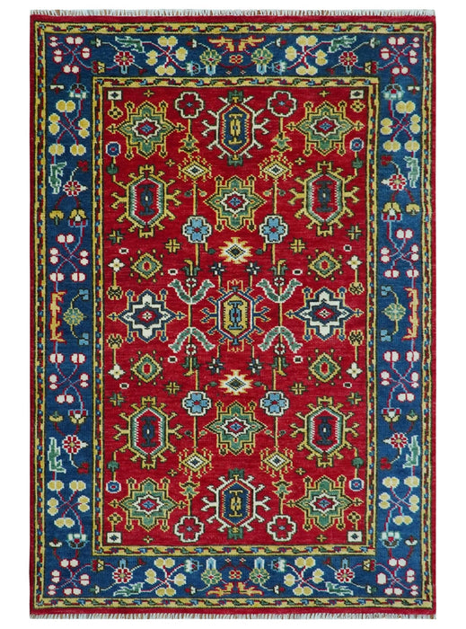 Custom Made Maroon and Blue Antique Turkish Hand Knotted Wool Area Rug