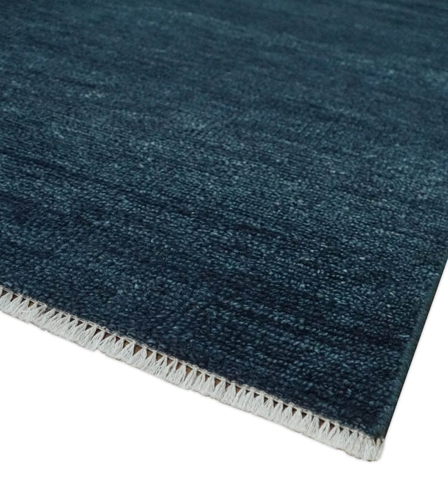 Custom Made Midnight blue Solid Hand knotted Modern wool Area Rug