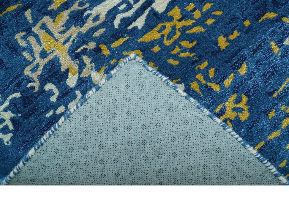 Custom Made Modern Abstract Blue And Beige Hand Tufted Wool-Art Silk Rug