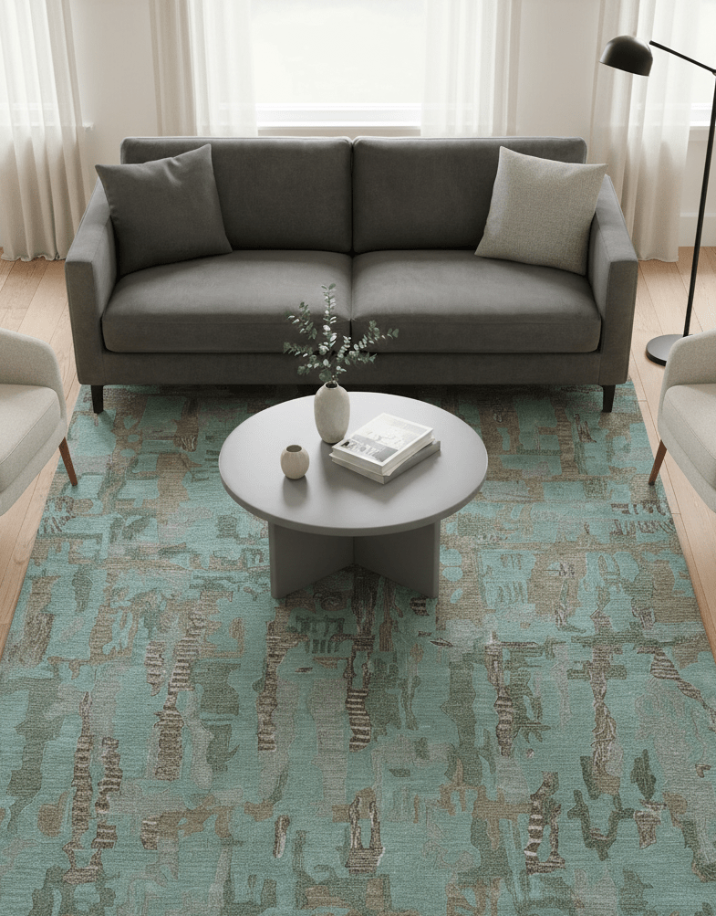 Custom Made Modern Abstract Blue Hand Tufted Wool Area Rug