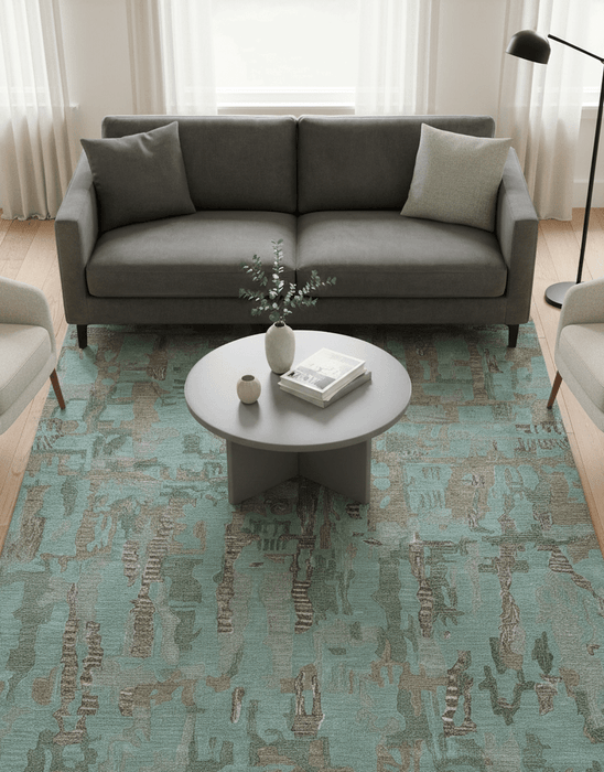 Custom Made Modern Abstract Blue Hand Tufted Wool Area Rug