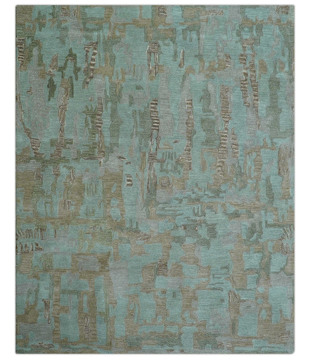 Custom Made Modern Abstract Blue Hand Tufted Wool Area Rug