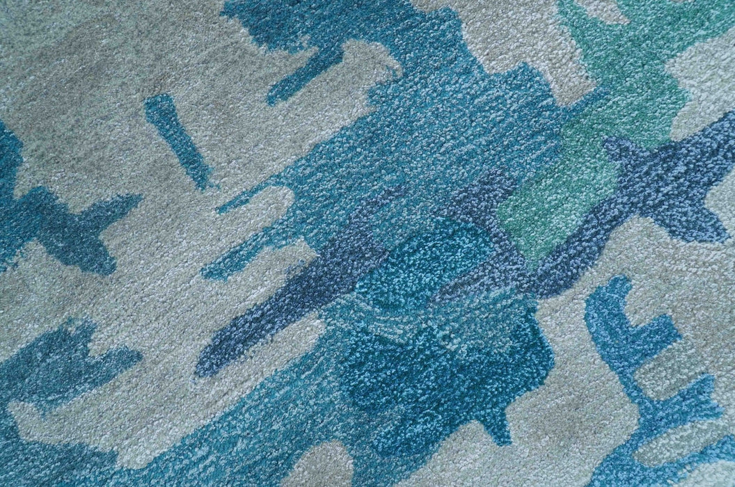 Custom Made Modern Abstract Blue Hand Tufted Wool Art-Silk Rug