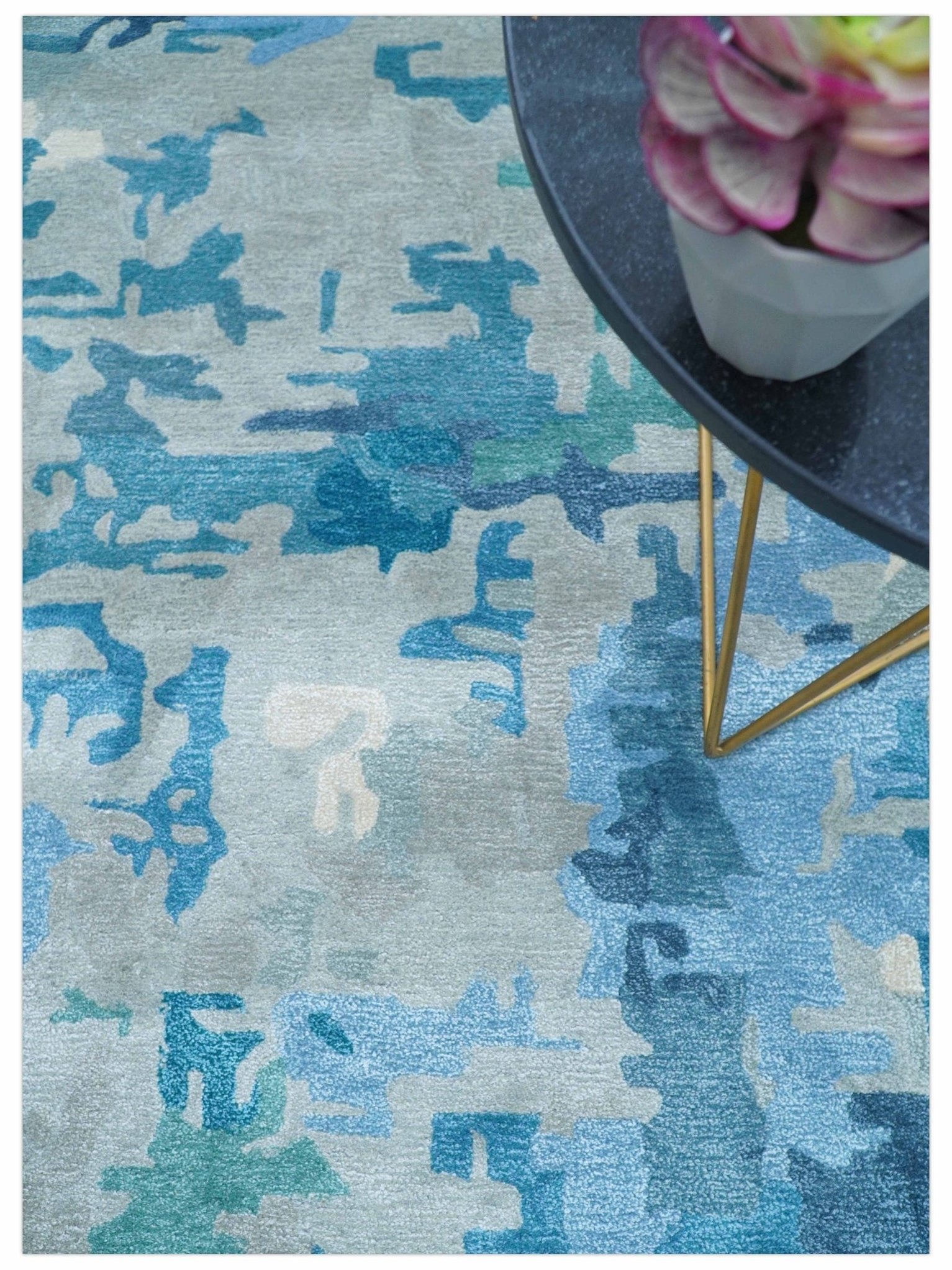 Custom Made Modern Abstract Blue Hand Tufted Wool Art-Silk Rug ...
