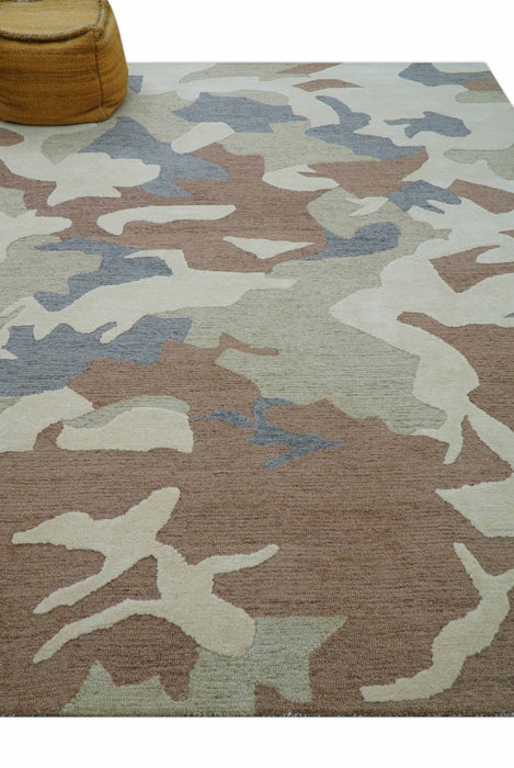 Custom Made Modern Abstract Design Beige Hand Tufted Wool Area Rug