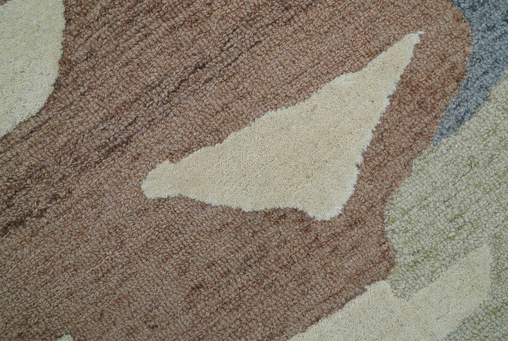 Custom Made Modern Abstract Design Beige Hand Tufted Wool Area Rug