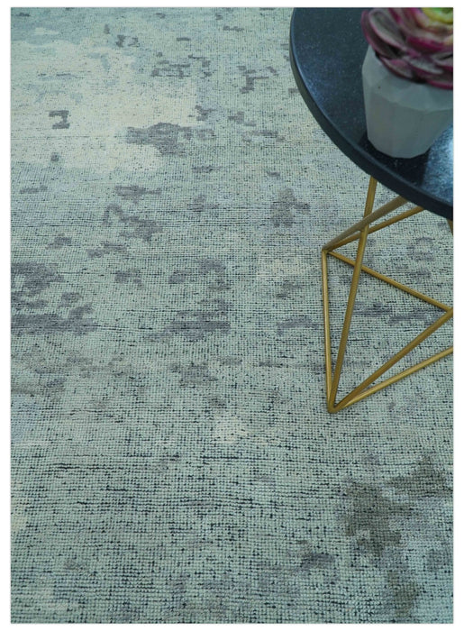 Custom Made Modern Abstract Design Blue And Gray Hand Knotted Wool Area Rug