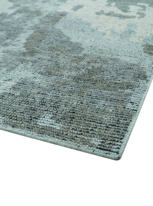 Custom Made Modern Abstract Design Blue And Gray Hand Knotted Wool Area Rug