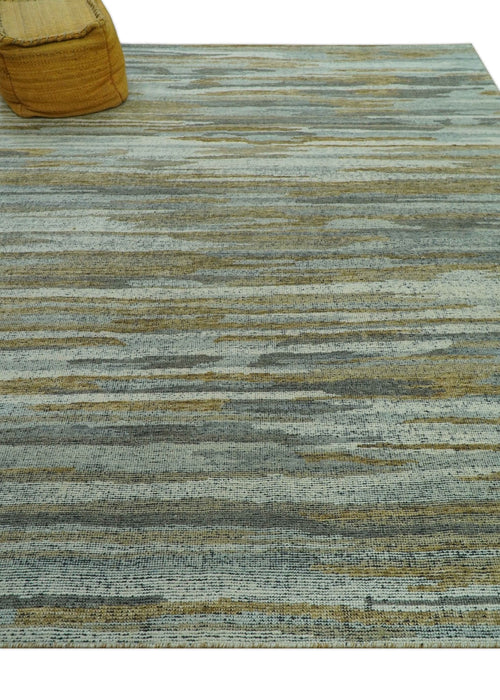 Custom Made Modern Abstract Design Brown And Gray Hand Knotted Wool Area Rug