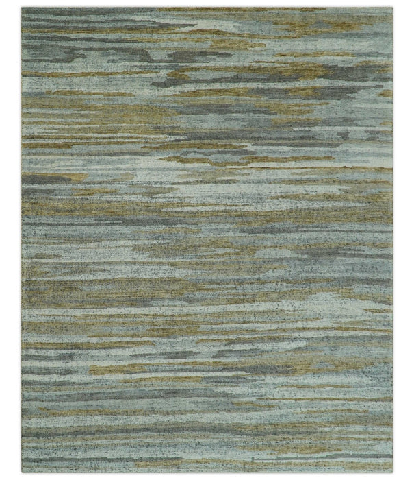 Custom Made Modern Abstract Design Brown And Gray Hand Knotted Wool Area Rug