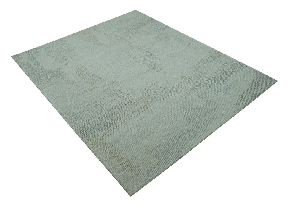 Custom Made Modern Abstract Design Ivory, Blue and Brown Hand Tufted Wool Area Rug