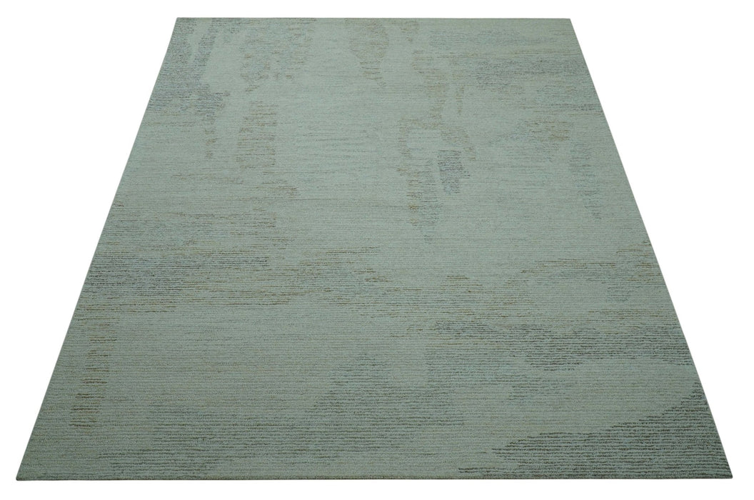 Custom Made Modern Abstract Design Ivory, Blue and Brown Hand Tufted Wool Area Rug
