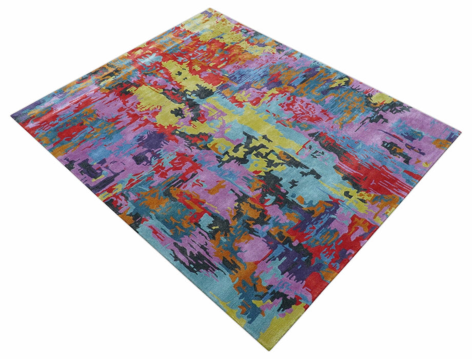 Custom Made Modern Abstract Multi-color Hand Tufted Wool-Art Silk Rug