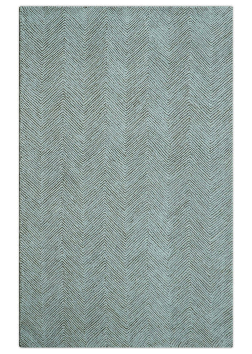 Custom Made Modern Chevron Ivory And Brown Hand Tufted Wool Area Rug