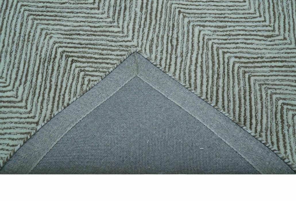 Custom Made Modern Chevron Ivory And Brown Hand Tufted Wool Area Rug