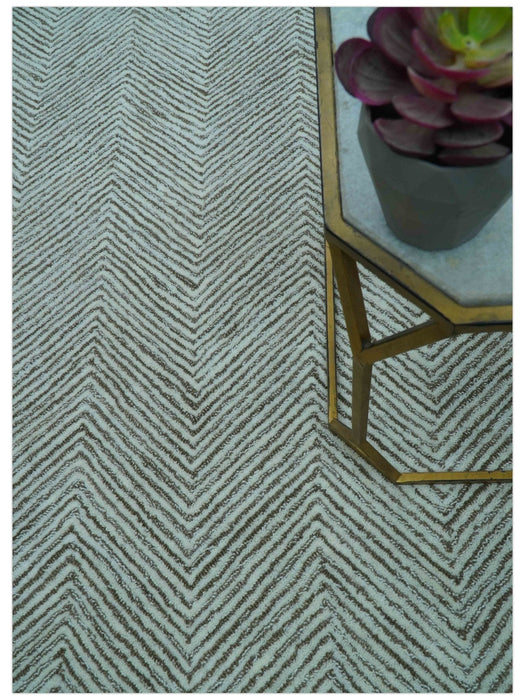 Custom Made Modern Chevron Ivory And Brown Hand Tufted Wool Area Rug