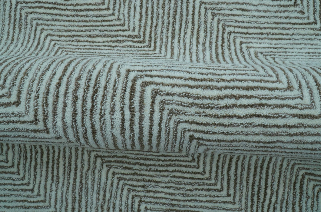 Custom Made Modern Chevron Ivory And Brown Hand Tufted Wool Area Rug