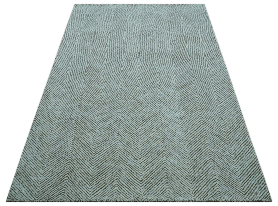 Custom Made Modern Chevron Ivory And Brown Hand Tufted Wool Area Rug