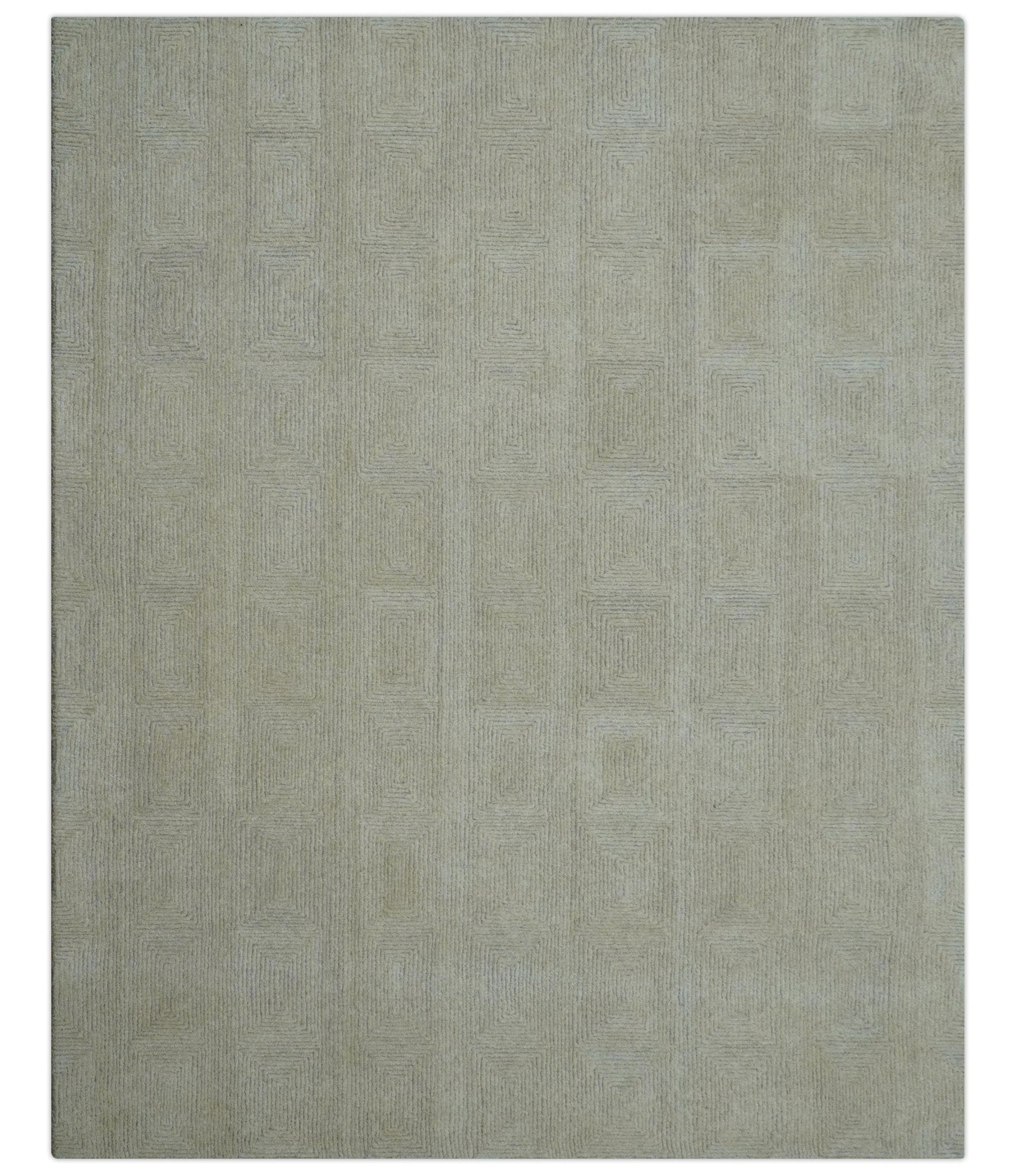 Custom Made Modern Geometrical Beige and Silver Hand Tufted Natural Wo