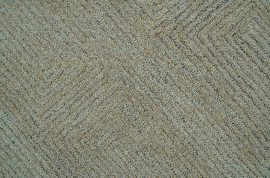Custom Made Modern Geometrical Beige and Silver Hand Tufted Natural Wool Area Rug
