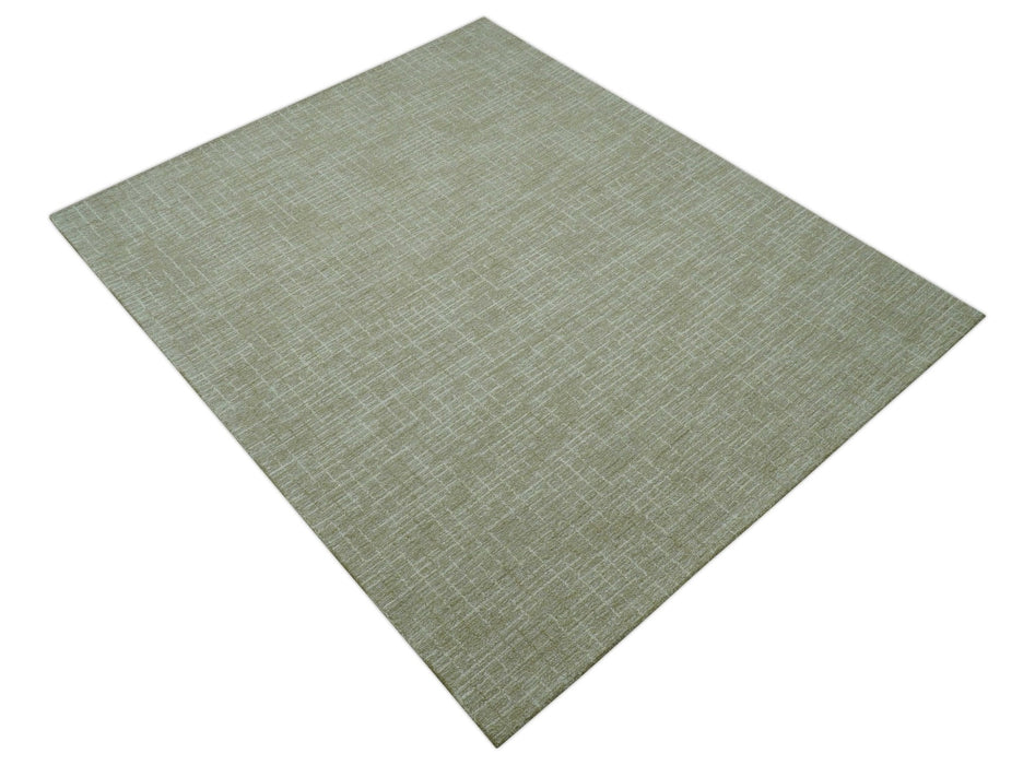 Custom Made Modern Geometrical Beige Hand Tufted Wool Area Rug